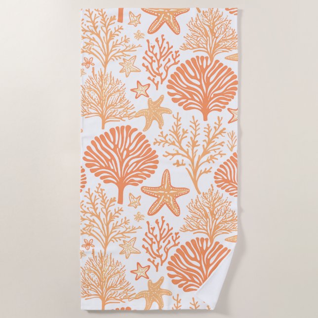 Tropical starfish and coral pattern beach towel (Front)