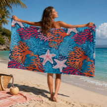 Tropical starfish and coral pattern