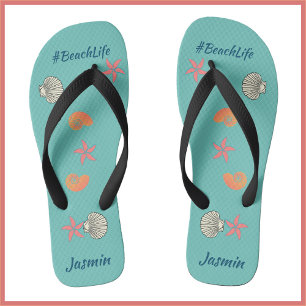 tropical Starfish and Seashells Ocean Beach Life Flip Flops