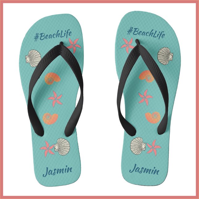 tropical Starfish and Seashells Ocean Beach Life Flip Flops (Creator Uploaded)