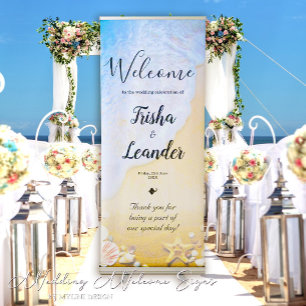 Tropical Starfish and Shells Beach Wedding Retractable Banner