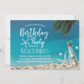 Tropical Starfish Beach Bottle Summer Birthday Invitation (Front)