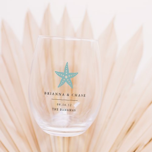 Tropical Starfish Beach Destination Wedding Favor Stemless Wine Glass
