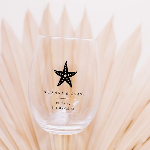 Tropical Starfish Beach Destination Wedding Favor Stemless Wine Glass