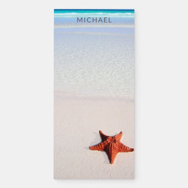 Tropical Starfish Beach Personalized Name Magnetic Notepad (Front)