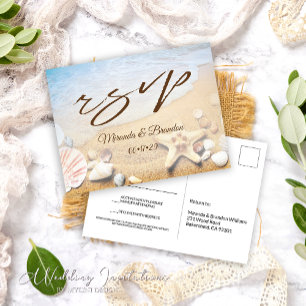 Tropical Starfish Beach Wedding RSVP Postcard