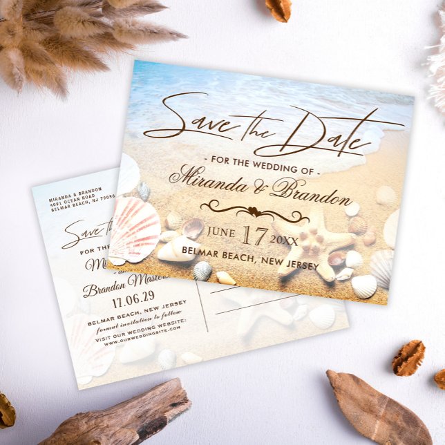 Tropical Starfish Beach Wedding Save the Date Announcement Postcard (Creator Uploaded)