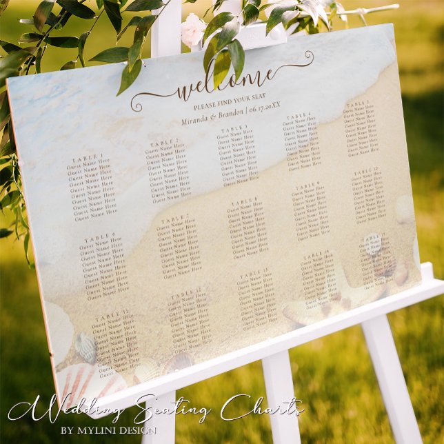 Tropical Starfish Beach Wedding Seating Chart Foam Board (Creator Uploaded)