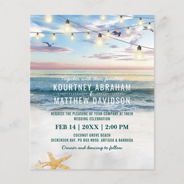 Tropical Starfish Budget Beach Wedding Invitation (Front)
