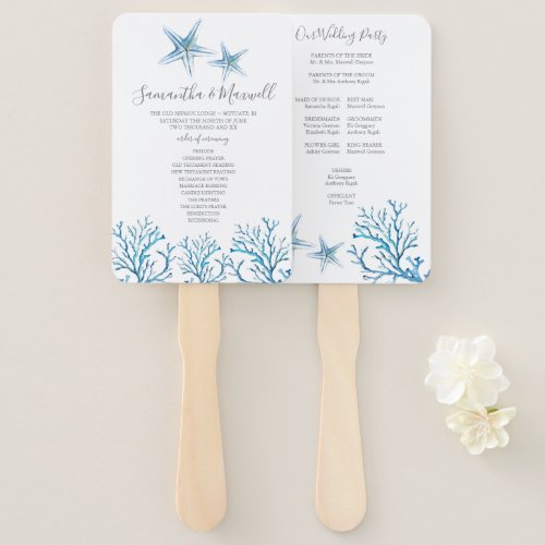 Tropical Starfish Coral Wedding Program Fan