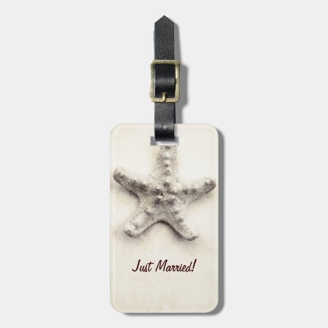 tropical starfish just married travel luggage tag (Front Vertical)