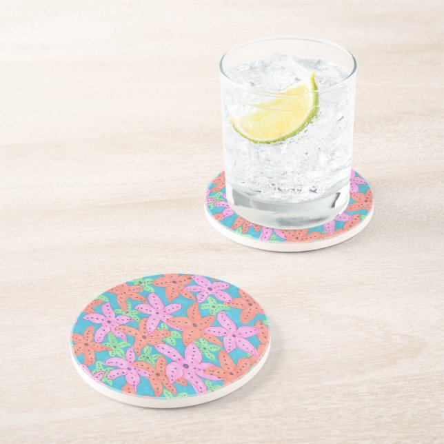 Tropical Starfish Pattern Drink Coaster (Side)