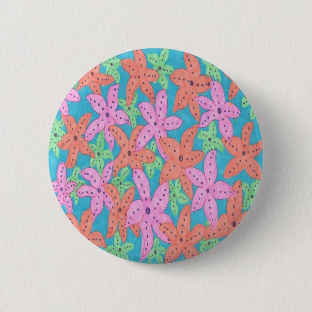 Tropical Starfish Pattern Pinback Button (Front)
