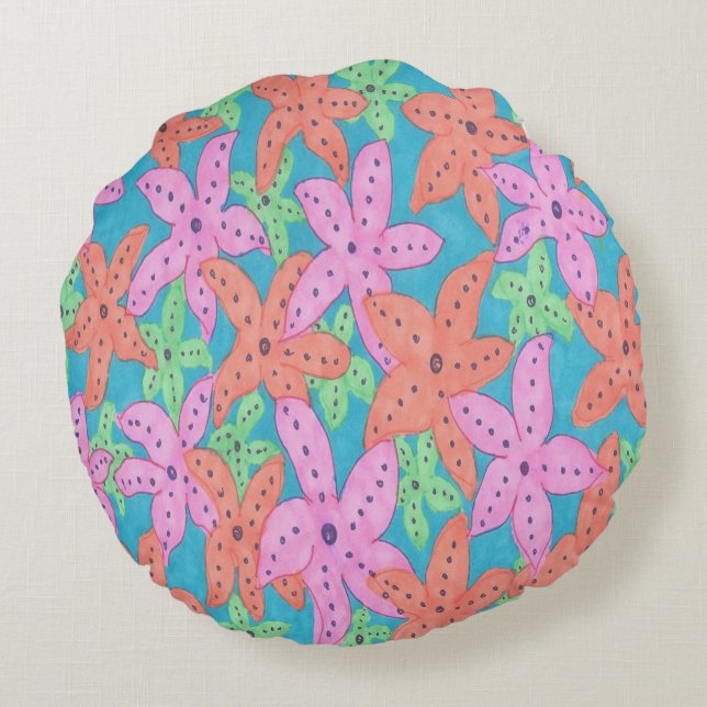 Tropical Starfish Pattern Round Pillow (Back)