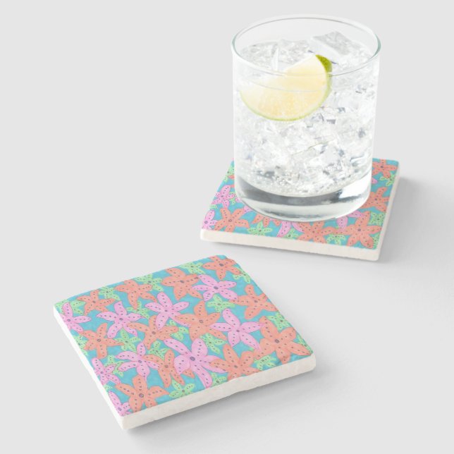 Tropical Starfish Pattern Stone Coaster (Side)