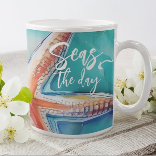 Tropical Starfish Seas the Day Custom Text Coffee Mug