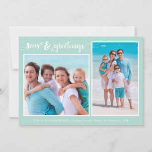 Tropical Starfish SEAsons Greetings   Two Photos Holiday Card