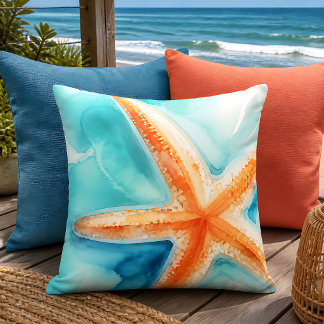 Tropical Starfish Throw Pillow