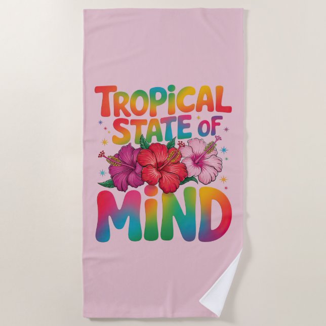 Tropical State of Mind Summer Beach Graphic Beach Towel (Front)