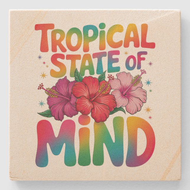 Tropical State of Mind Summer Beach Graphic Stone Coaster (Front)