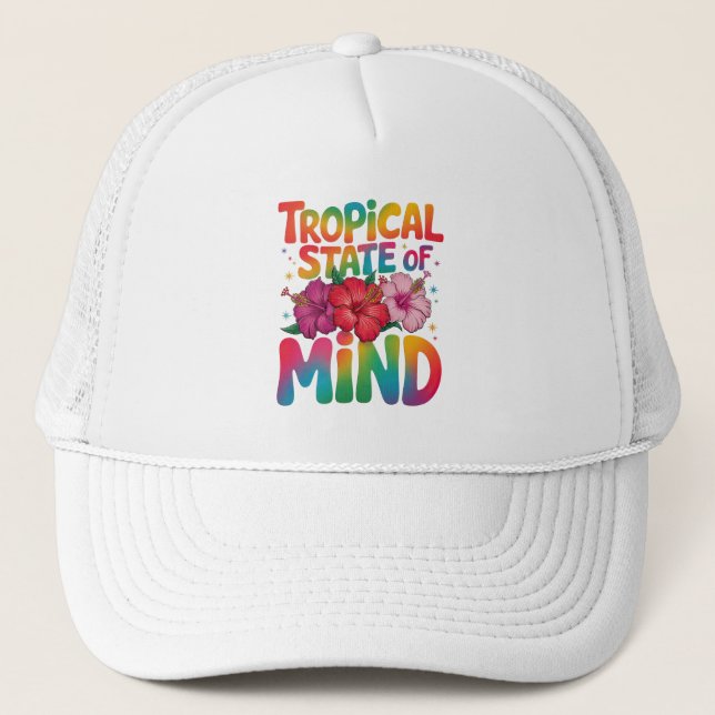 Tropical State of Mind Summer Beach Graphic Trucker Hat (Front)