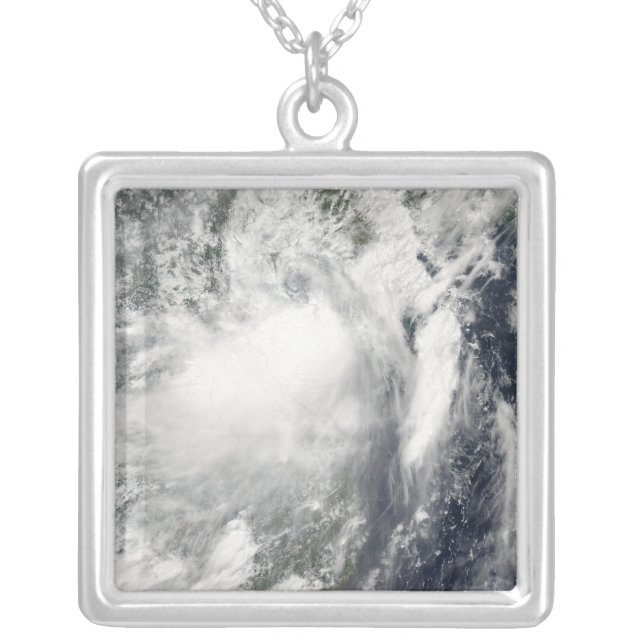 Tropical storm Conson approaching Vietnam Silver Plated Necklace (Front)
