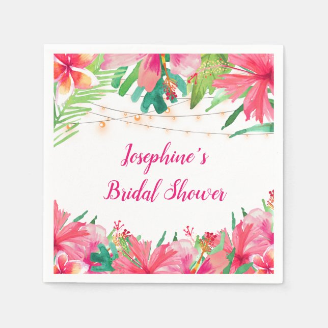 Tropical String Lights Floral Bridal Shower Napkins (Front)