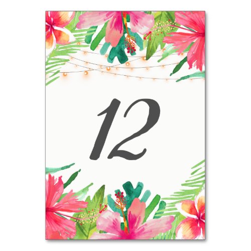 Tropical String Lights Floral Table Number Cards