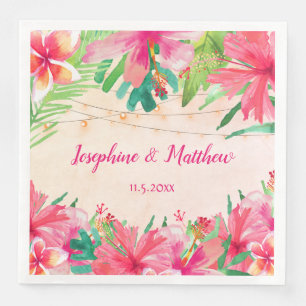 Tropical String Lights Floral Watercolor Wedding Paper Dinner Napkins