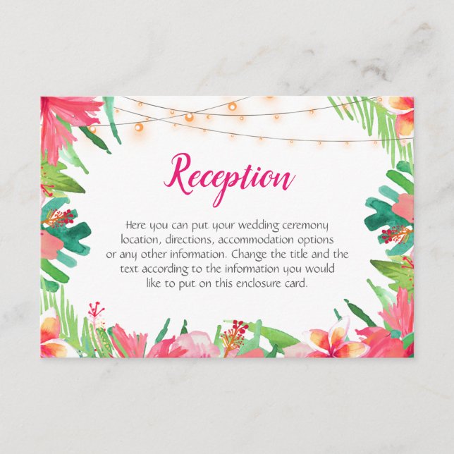 Tropical String Lights Floral Wedding Enclosure Card (Front)