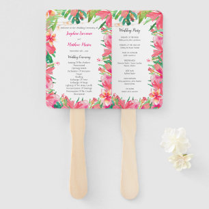 Tropical String Lights Floral Wedding Program Hand Fan