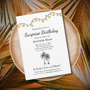 Tropical String Lights Palm Trees Birthday Party Invitation