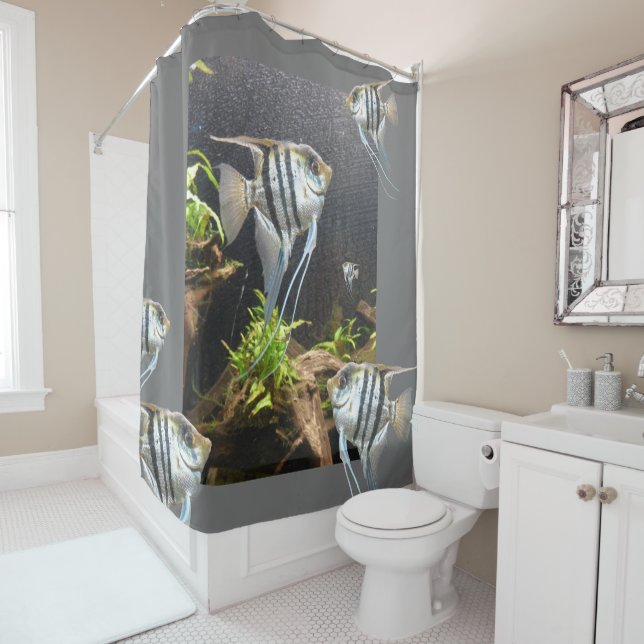 Tropical Striped Fish Shower Curtain (In Situ)
