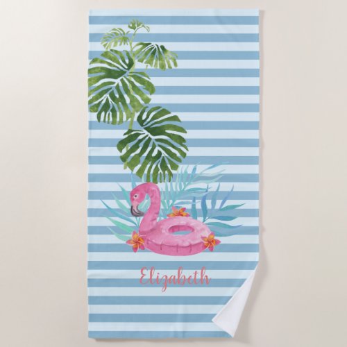 Tropical StripedFlamingo Pool Float Beach Towel