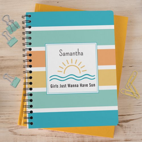 Tropical Stripes Sun Waves Monogrammed Notebook