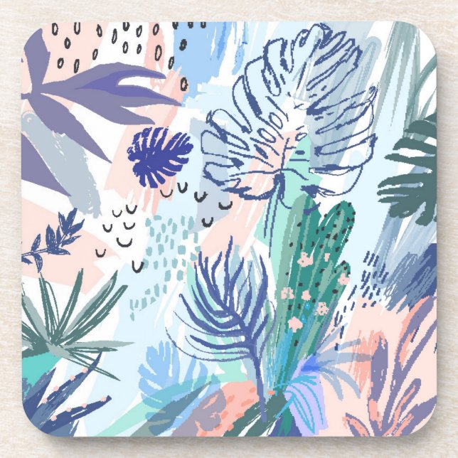 Tropical Style Floral Pattern Beverage Coaster (Front)