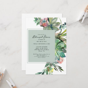 Tropical Succulent Cactus Sage Rehearsal Dinner Invitation