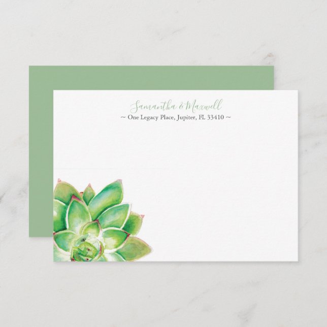 Tropical Succulent Personalized Stationery  Note Card (Front/Back)