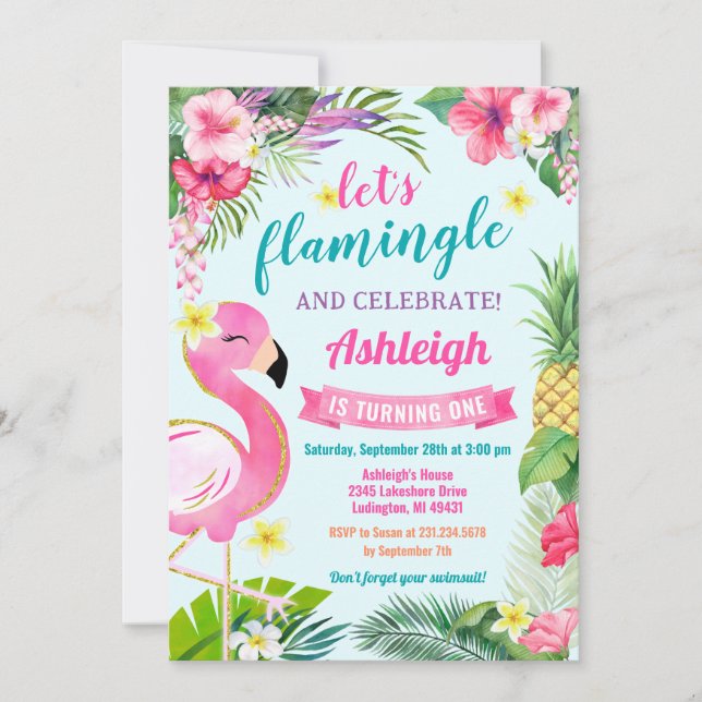 Tropical Summer 1st Birthday Invitation (Front)