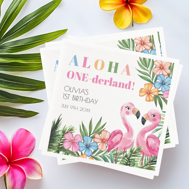 Tropical Summer 1st  Flamingo Onederland Birthday  Napkins (Tropical Summer 1st Flamingo Onederland Birthday Napkins)