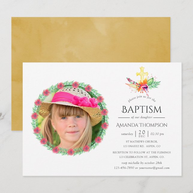Tropical Summer Baptism or Christening Invitation (Front/Back)