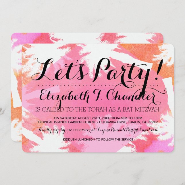 Tropical Summer Bat Mitzvah Invites (Front/Back)