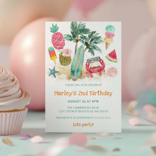 Tropical Summer Beach 2nd Birthday Party Invitation