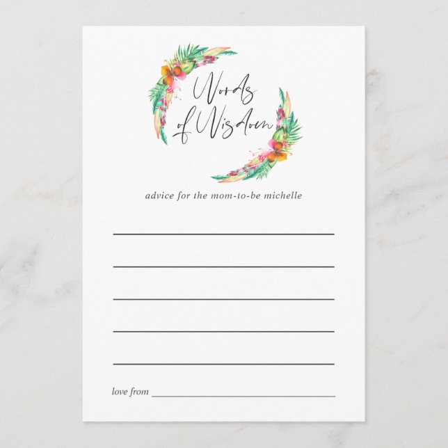Tropical Summer Beach Baby Shower Mom Advice Card (Front)