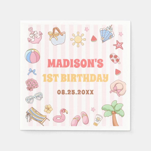 Tropical Summer Beach Birthday Party  Napkins (Front)
