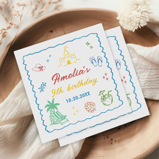 Tropical Summer Beach Birthday Party Napkins