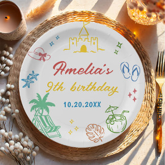 Tropical Summer Beach Birthday Party Paper Plates