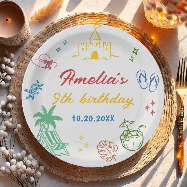 Tropical Summer Beach Birthday Party  Paper Plates (Creator Uploaded)
