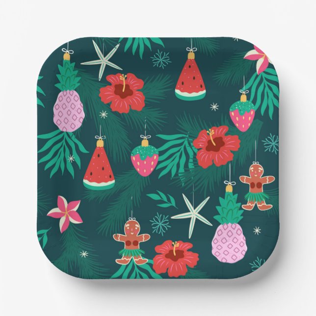 Tropical Summer Beach Christmas Holidays New Year Paper Plates (Front)