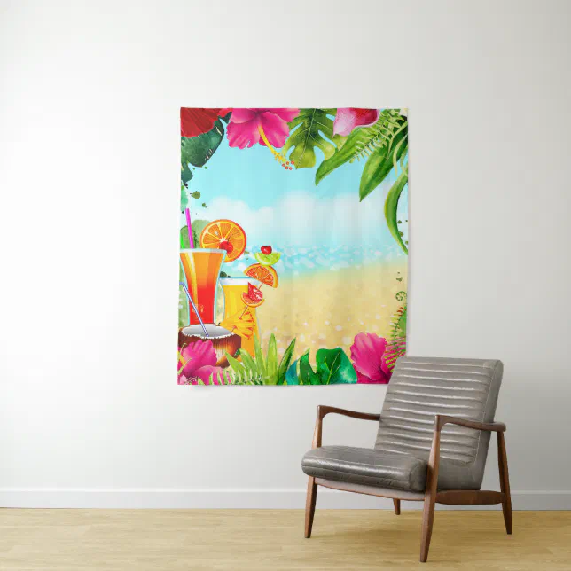 Tropical Summer Beach Drinks Aloha Luau Backdrop | Zazzle